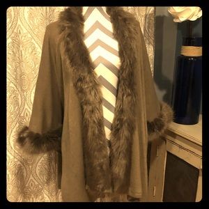 Chocolate-colored fur-trimmed cape by Kimberly C
